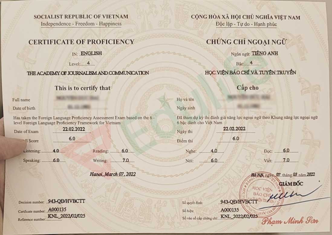 Chứng chỉ thi VSTEP Học viện báo chí và Tuyên truyền