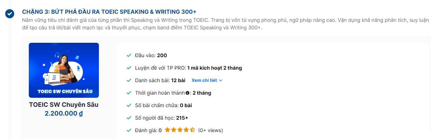 Khóa Speaking & Writing Chuyên sâu&nbsp; (200 - 300+): 21 ngày