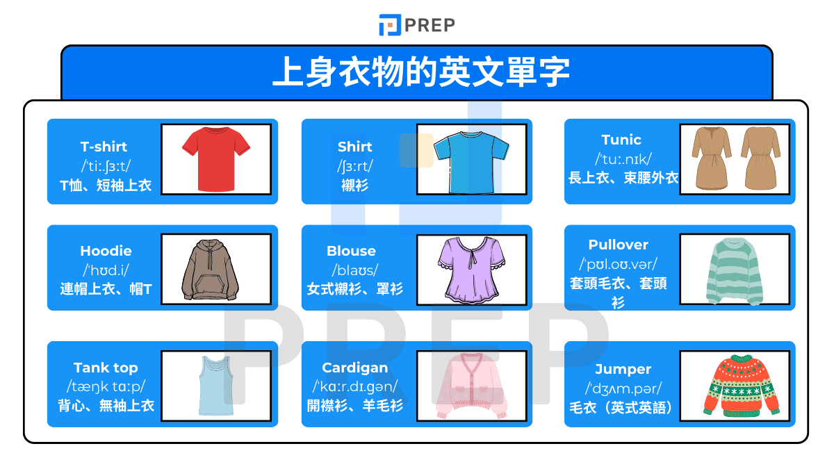 上身衣物的英文單字
