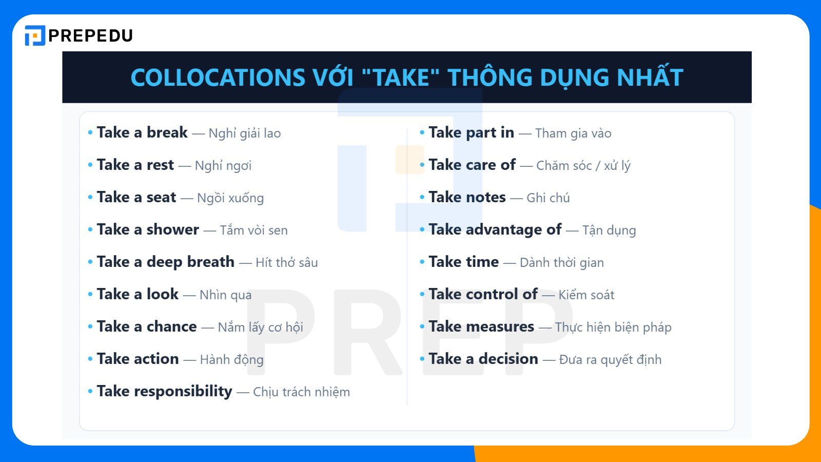 Collocation với Take thông dụng nhất