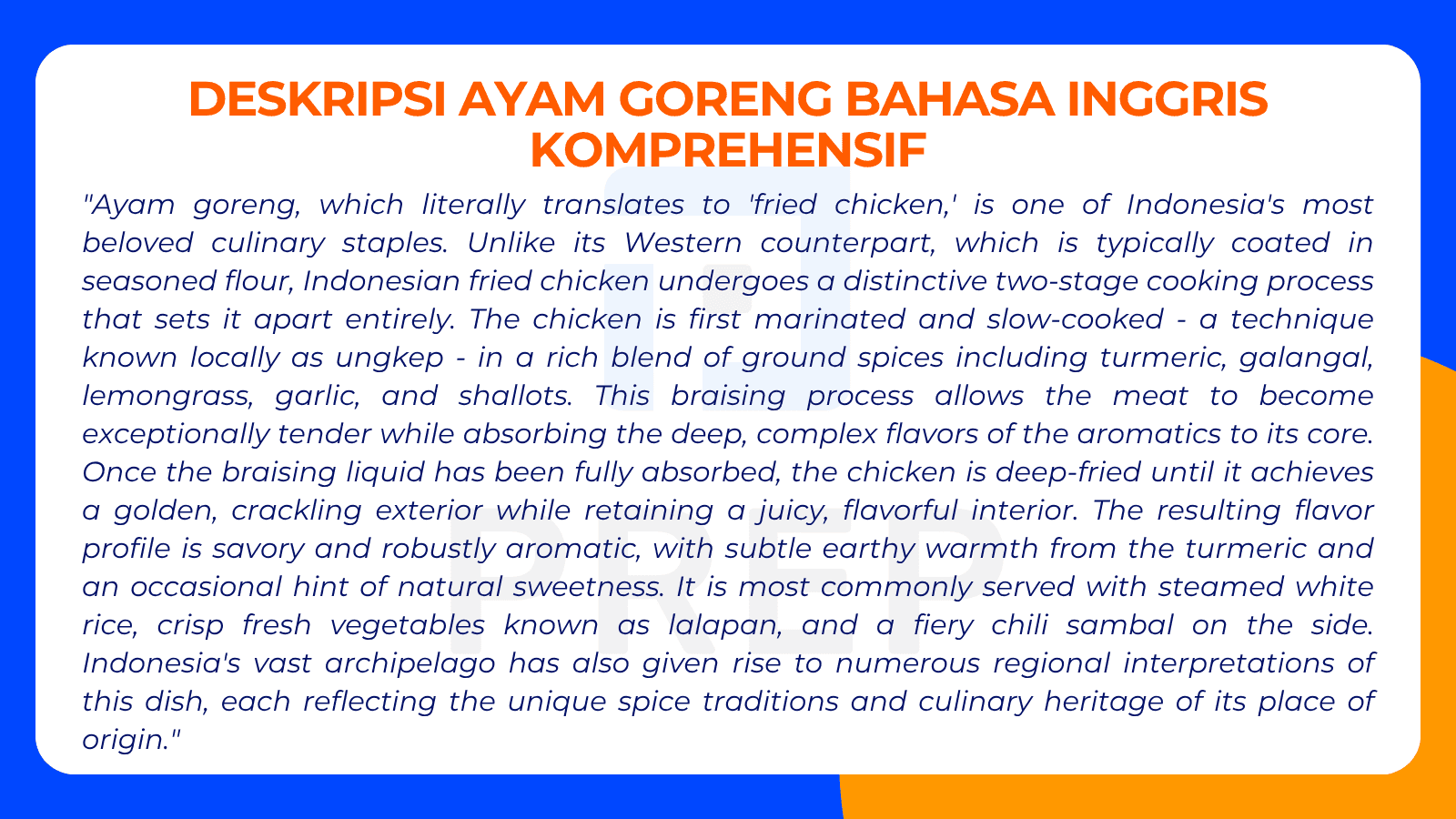 Deskripsi Ayam Goreng Bahasa Inggris Komprehensif