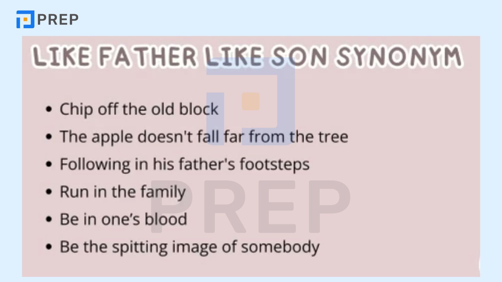 Cụm từ đồng nghĩa với Like father like son