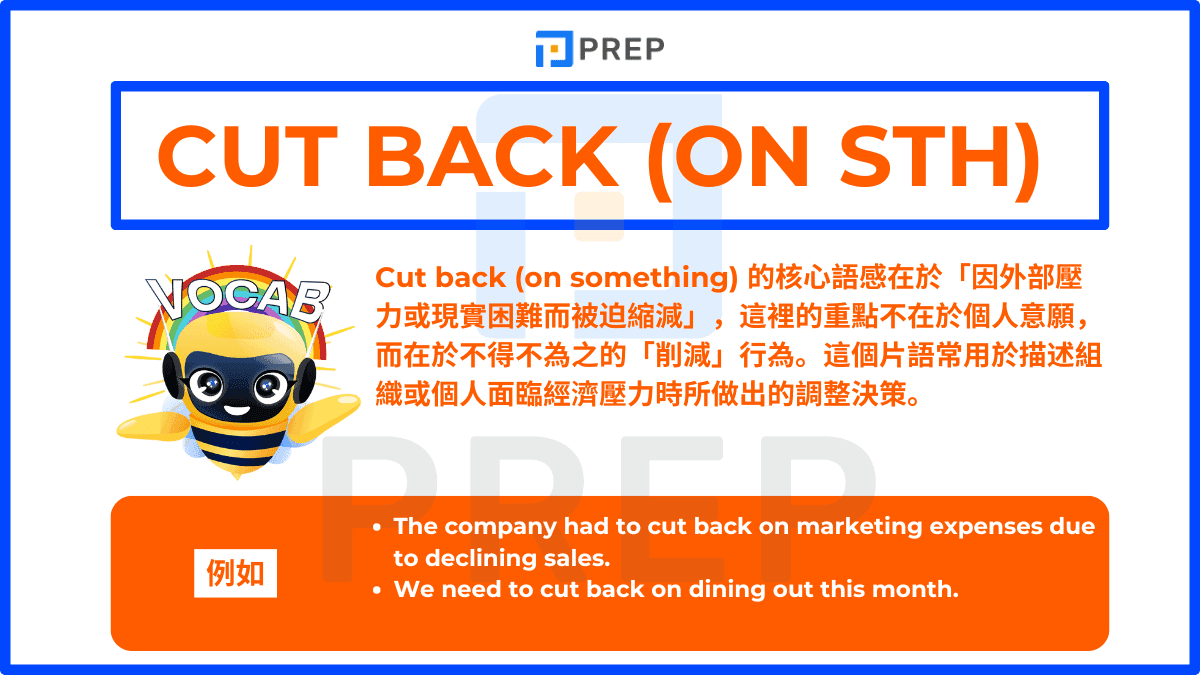 Cut back (on something) 的核心語感在於「因外部壓力或現實困難而被迫縮減」