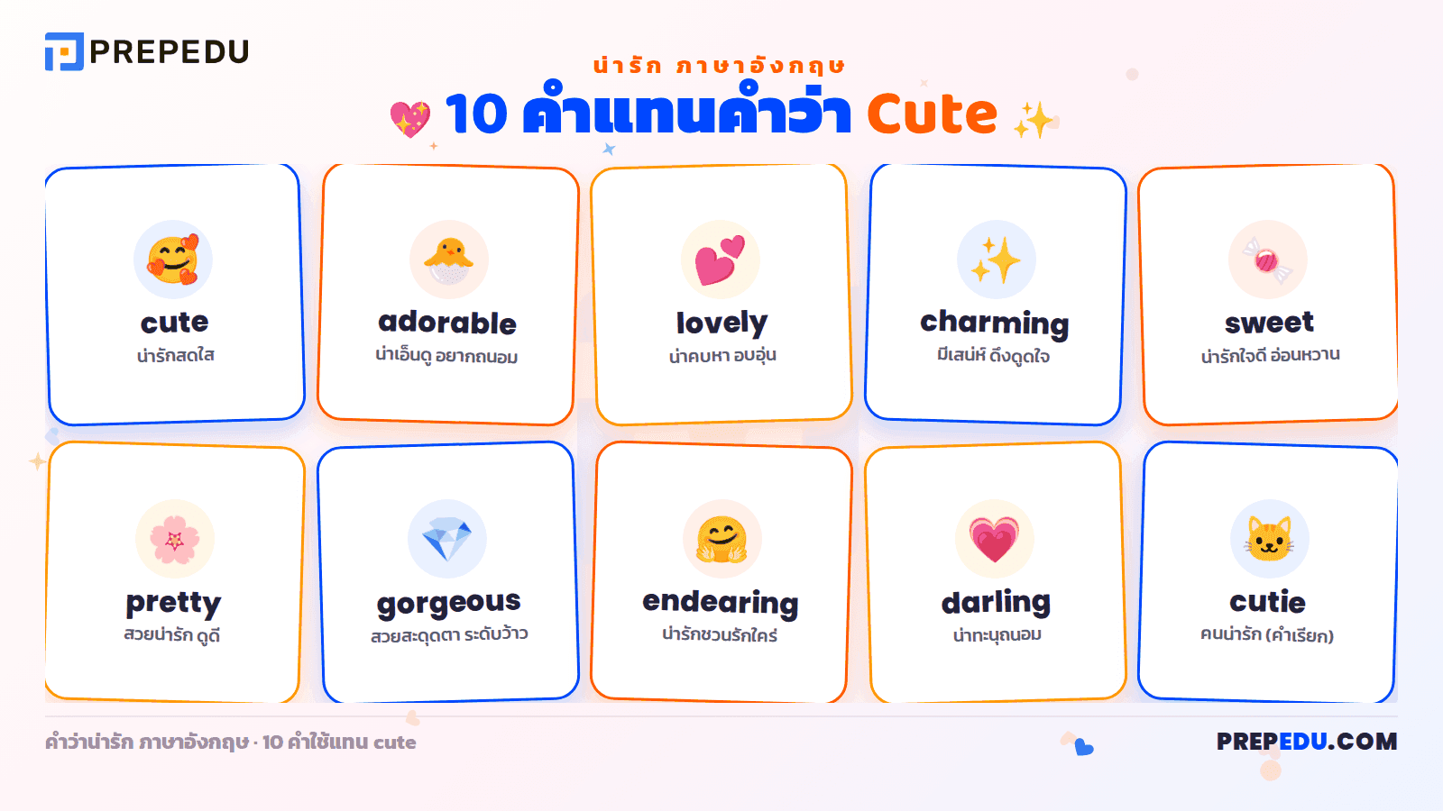 รวมคำว่า "น่ารัก" ในภาษาอังกฤษ พร้อม