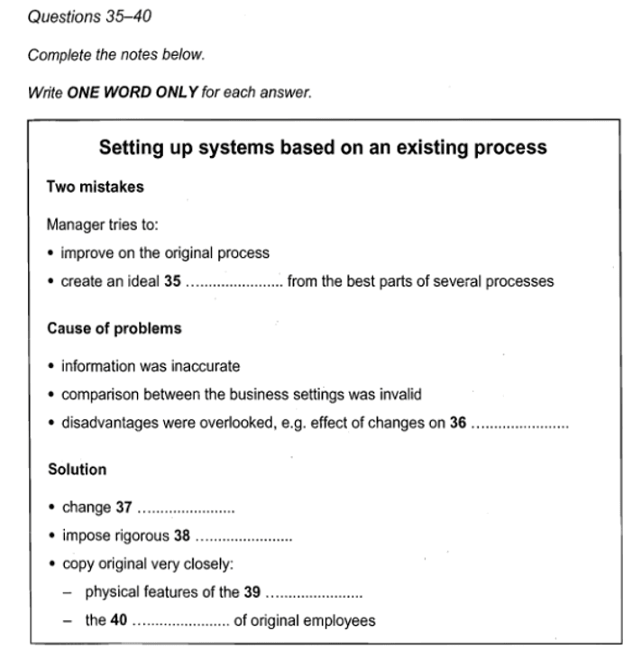 Format dạng Note Completion IELTS Listening