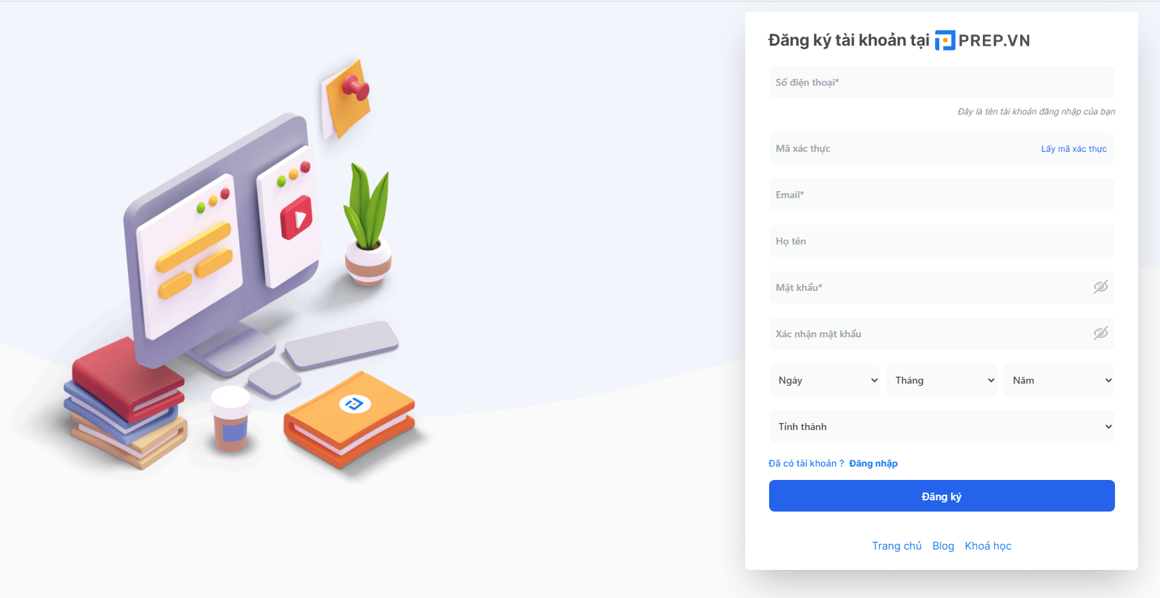 Đăng ký tài khoản prepedu.com