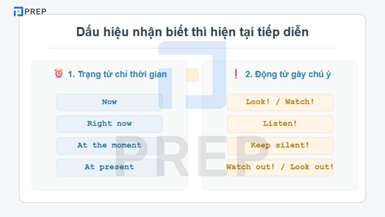 Dấu hiệu nhận biết thì hiện tại tiếp diễn