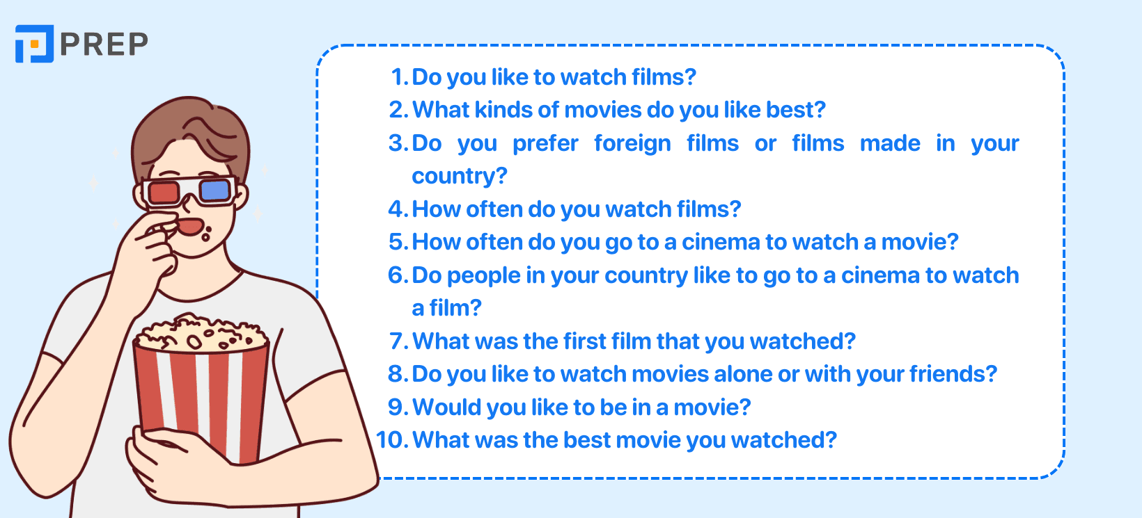 Các câu hỏi thuộc chủ đề IELTS Speaking Part 1 Films