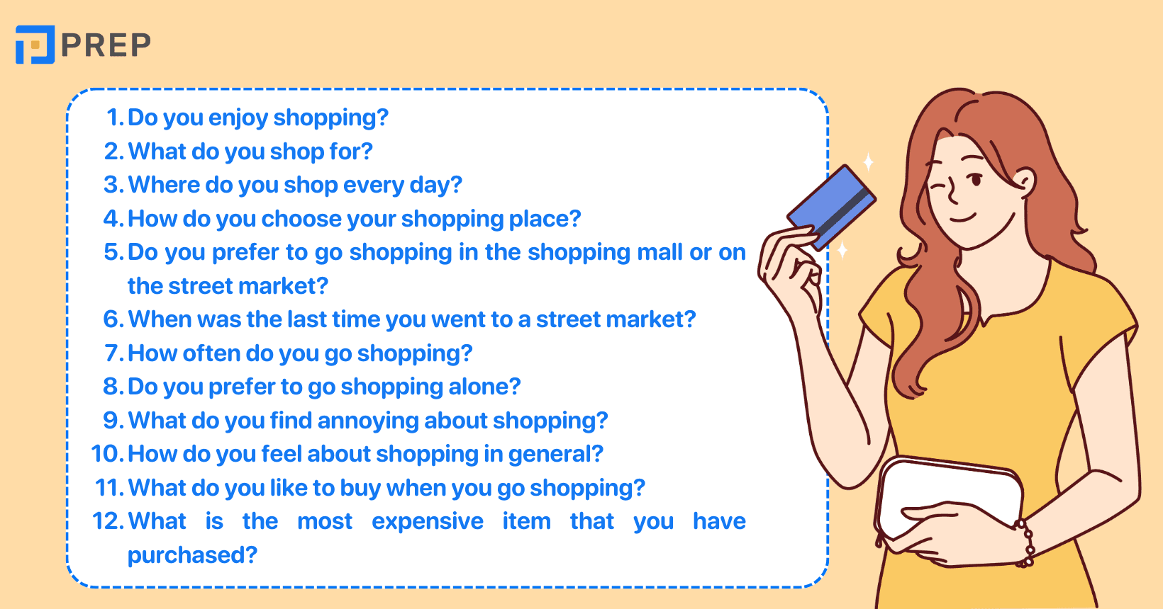 Các câu hỏi thuộc chủ đề IELTS Speaking Part 1 Shopping