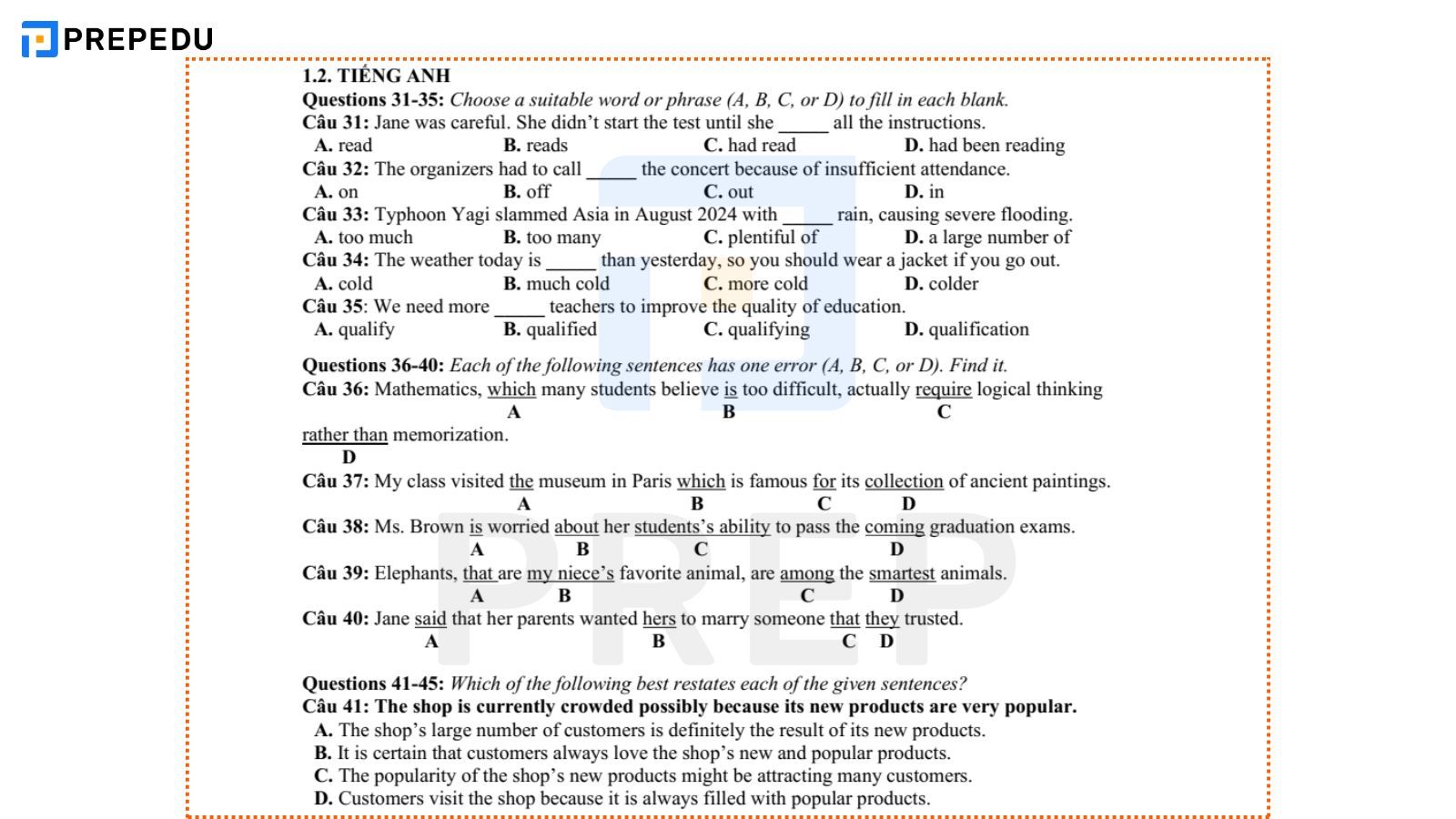 Đề minh họa Đánh giá năng lực môn tiếng Anh