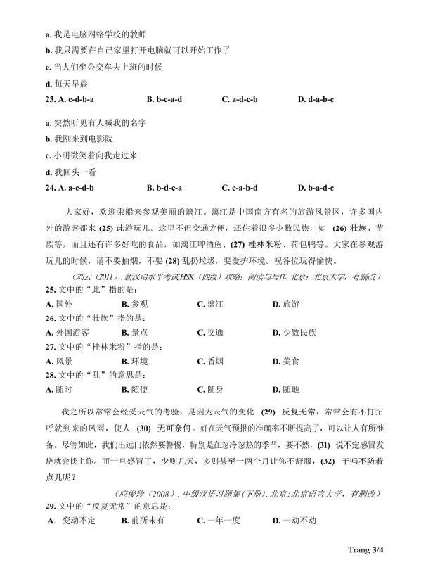 Đề minh họa tiếng Trung THPT Quốc gia 2025