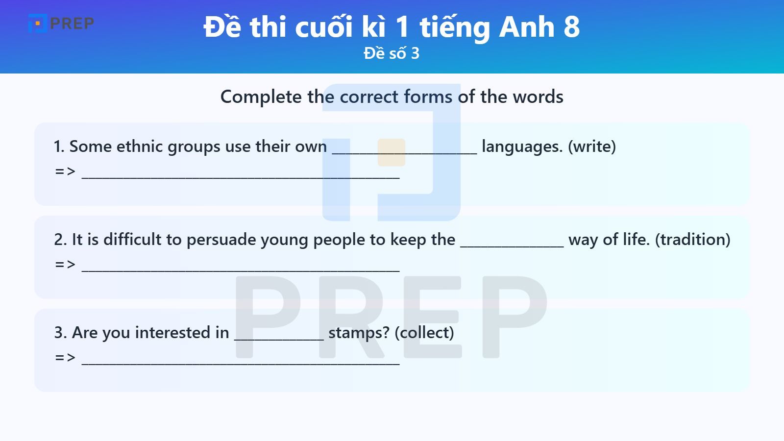 Đề thi cuối kì 1 tiếng Anh 8