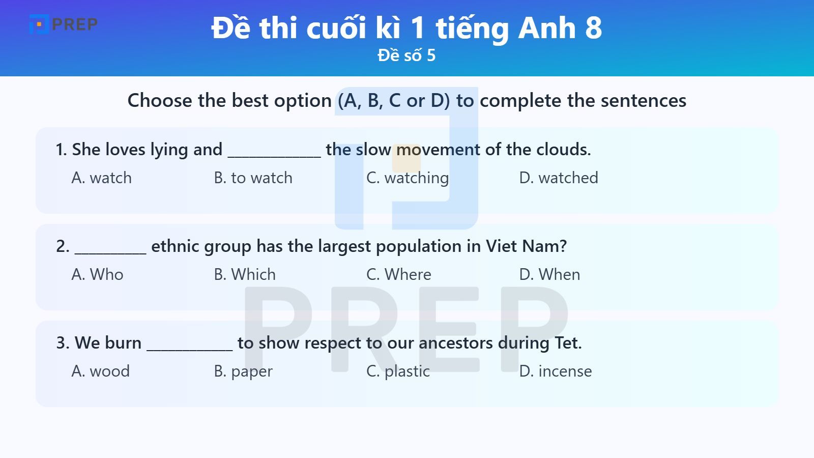 Đề thi cuối kì 1 tiếng Anh 8
