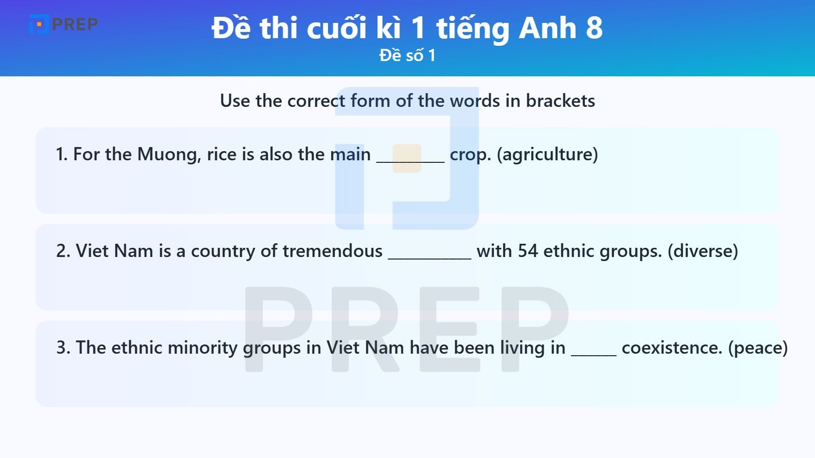 Đề thi cuối kì 1 tiếng Anh 8