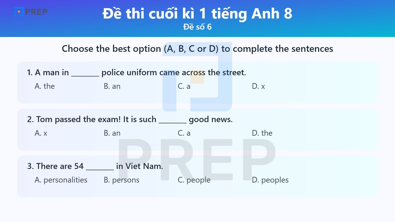Đề thi cuối kì 1 tiếng Anh 8