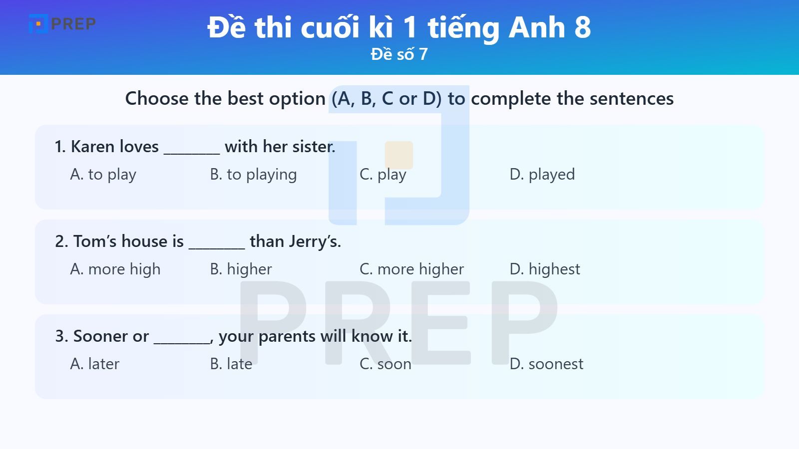 Đề thi cuối kì 1 tiếng Anh 8