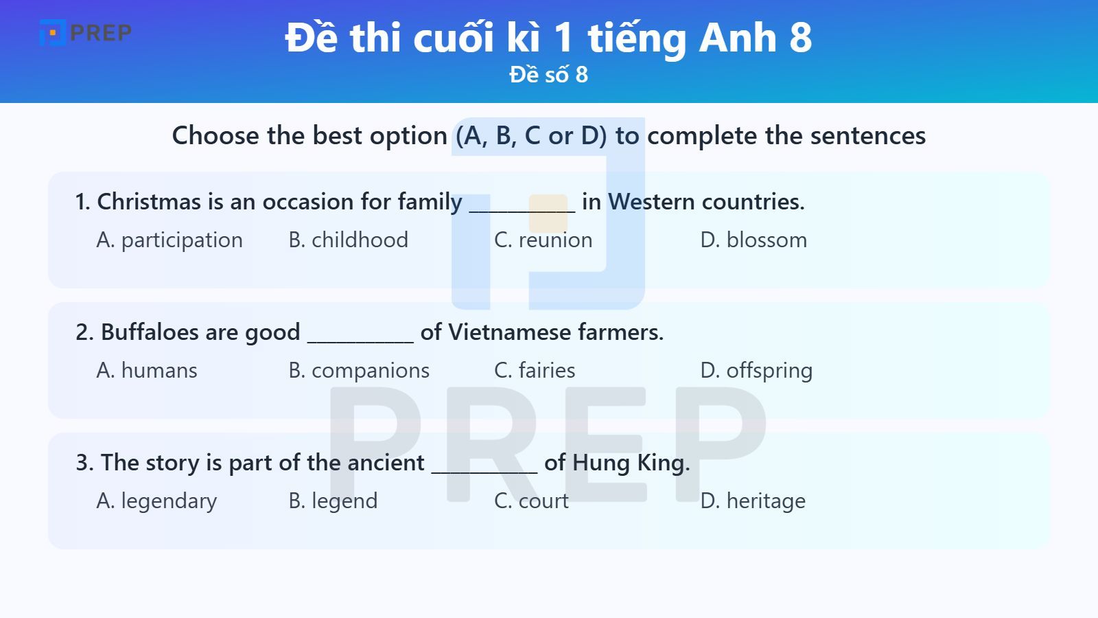 Đề thi cuối kì 1 tiếng Anh 8