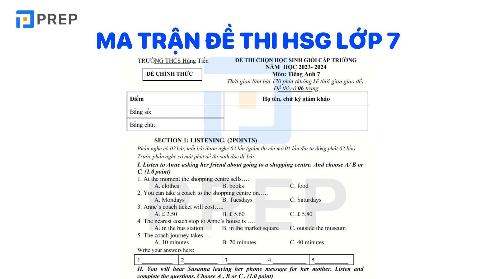 Cấu Trúc Đề Thi Học Sinh Giỏi Tiếng Anh Lớp 7