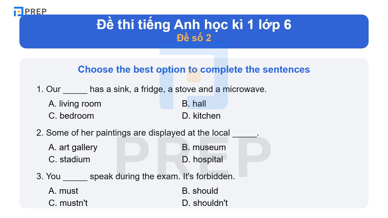 Đề thi tiếng Anh học kì 1 lớp 6
