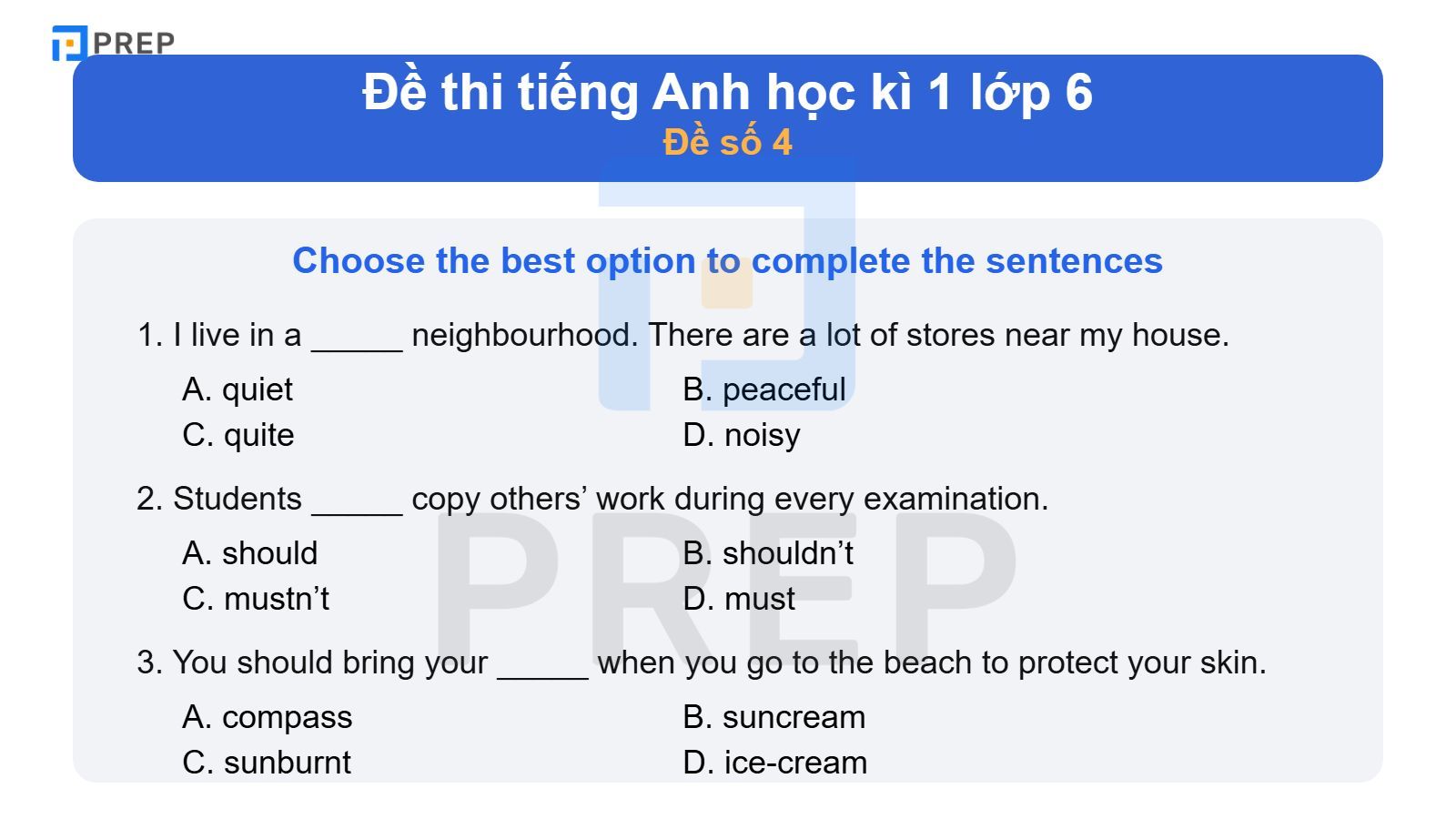 Đề thi tiếng Anh học kì 1 lớp 6