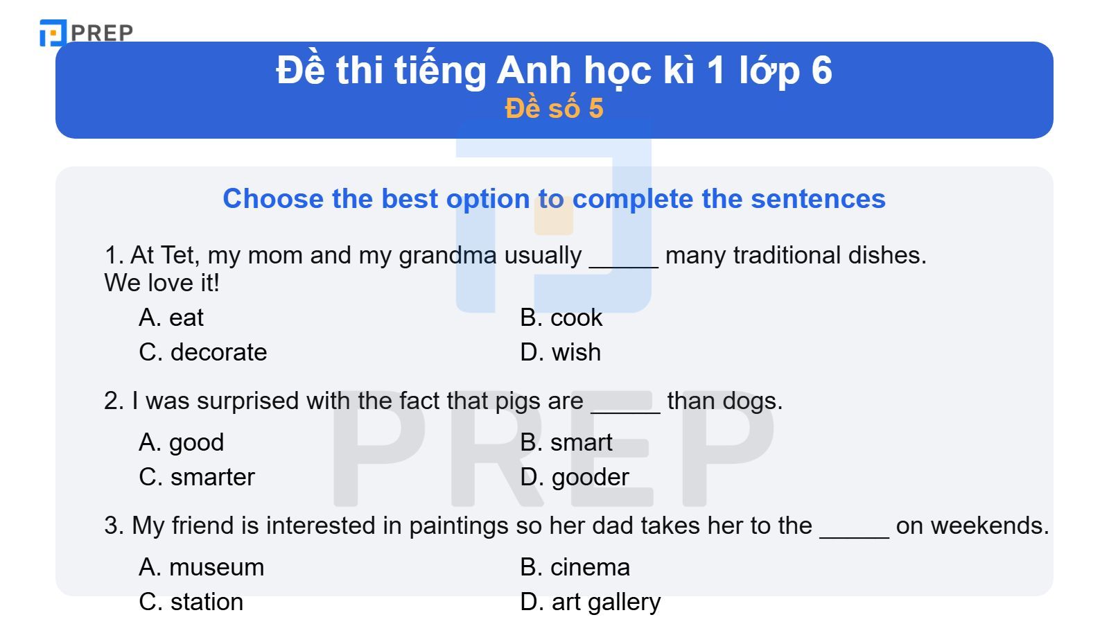 Đề thi tiếng Anh học kì 1 lớp 6