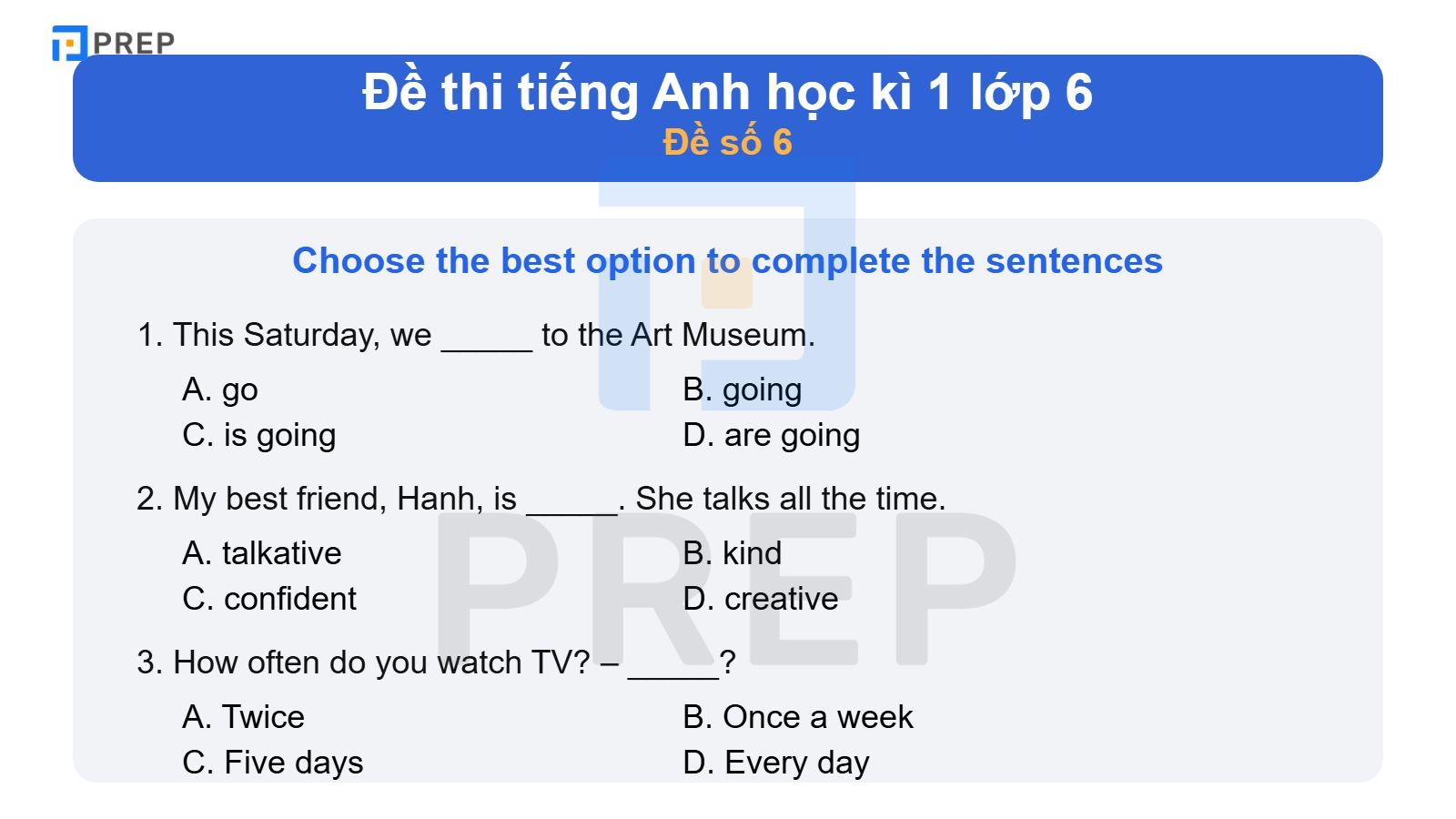 Đề thi tiếng Anh học kì 1 lớp 6
