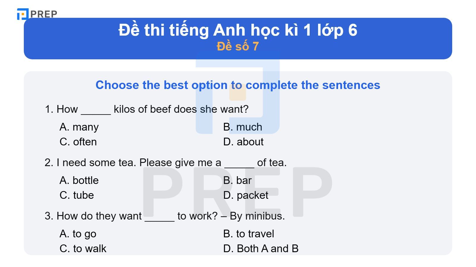 Đề thi tiếng Anh học kì 1 lớp 6