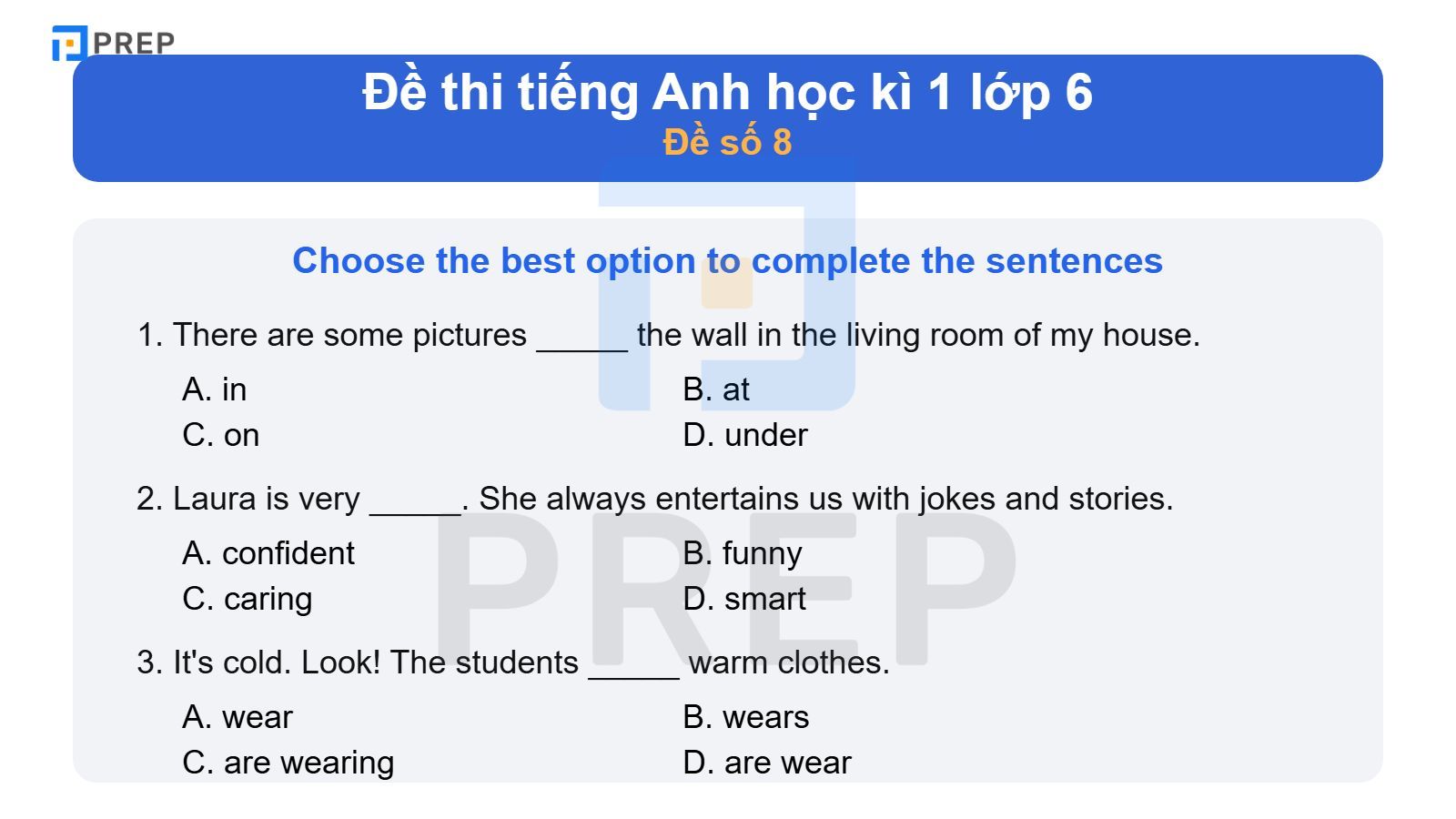 Đề thi tiếng Anh học kì 1 lớp 6
