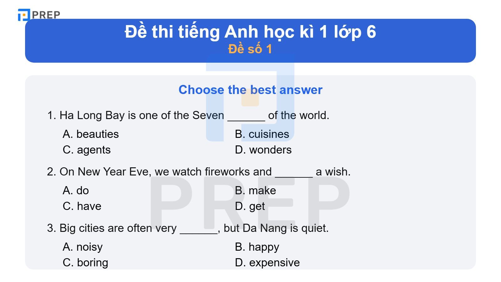 Đề thi tiếng Anh học kì 1 lớp 6