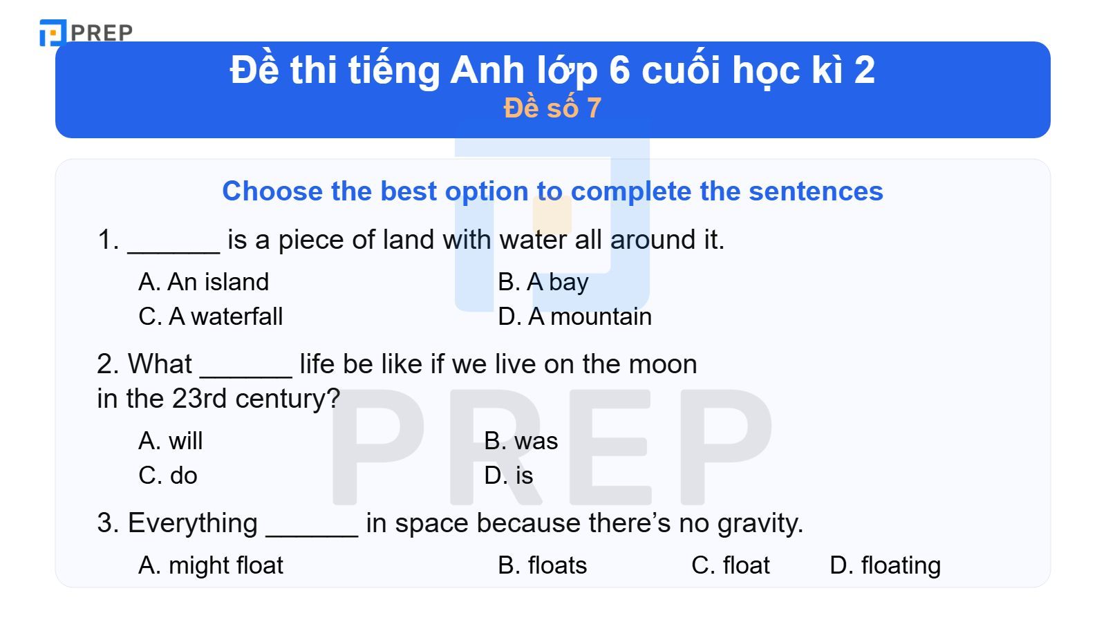 Đề thi tiếng Anh lớp 6 cuối học kì 2