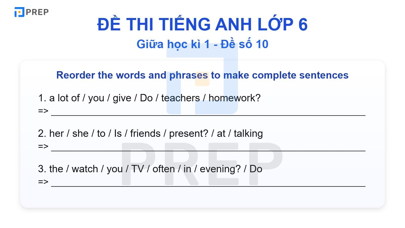 Đề Thi Tiếng Anh Lớp 6 Giữa Học Kì 1