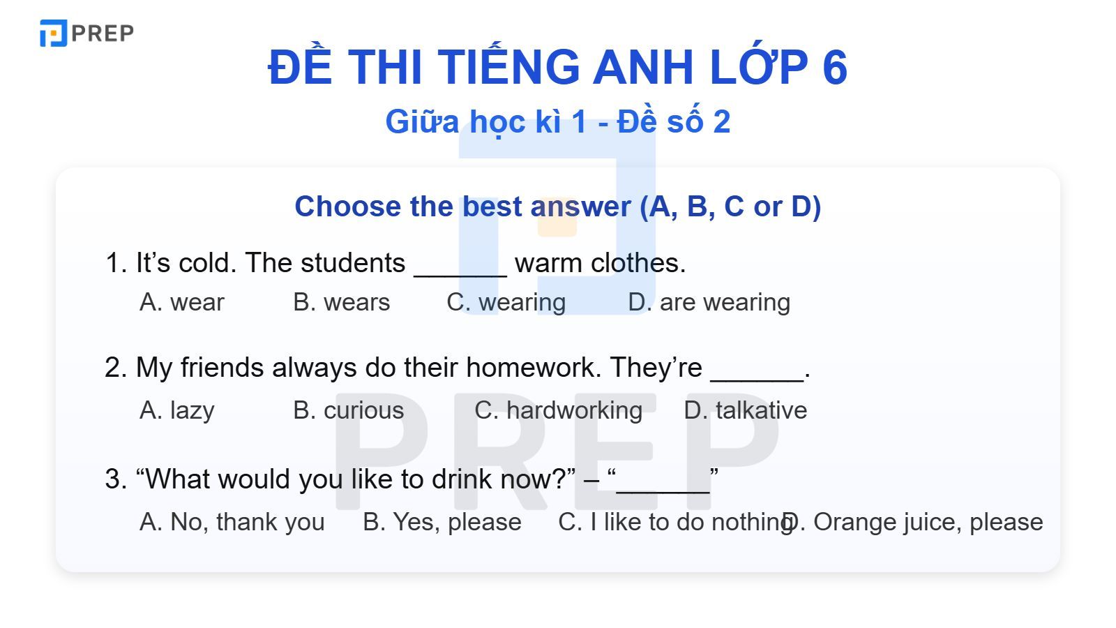 Đề Thi Tiếng Anh Lớp 6 Giữa Học Kì 1