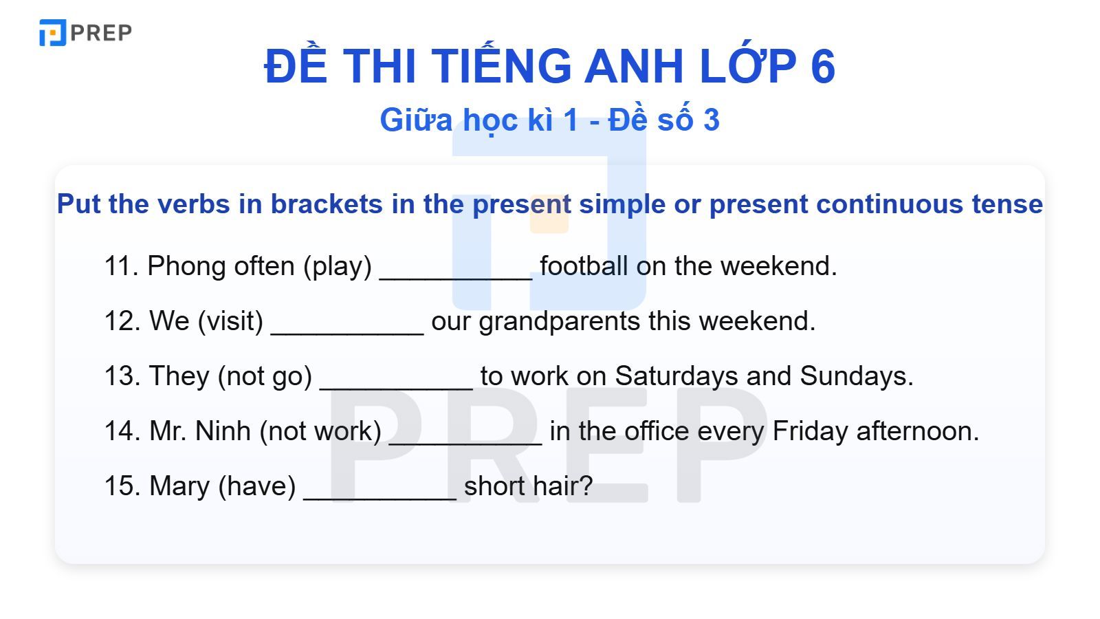 Đề Thi Tiếng Anh Lớp 6 Giữa Học Kì 1