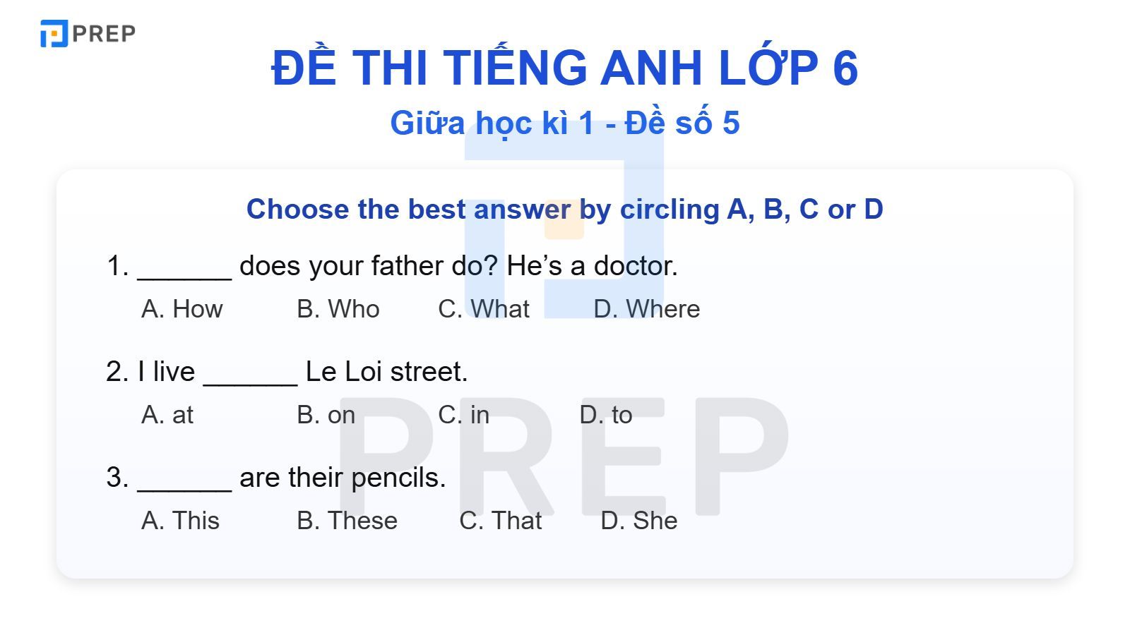 Đề Thi Tiếng Anh Lớp 6 Giữa Học Kì 1