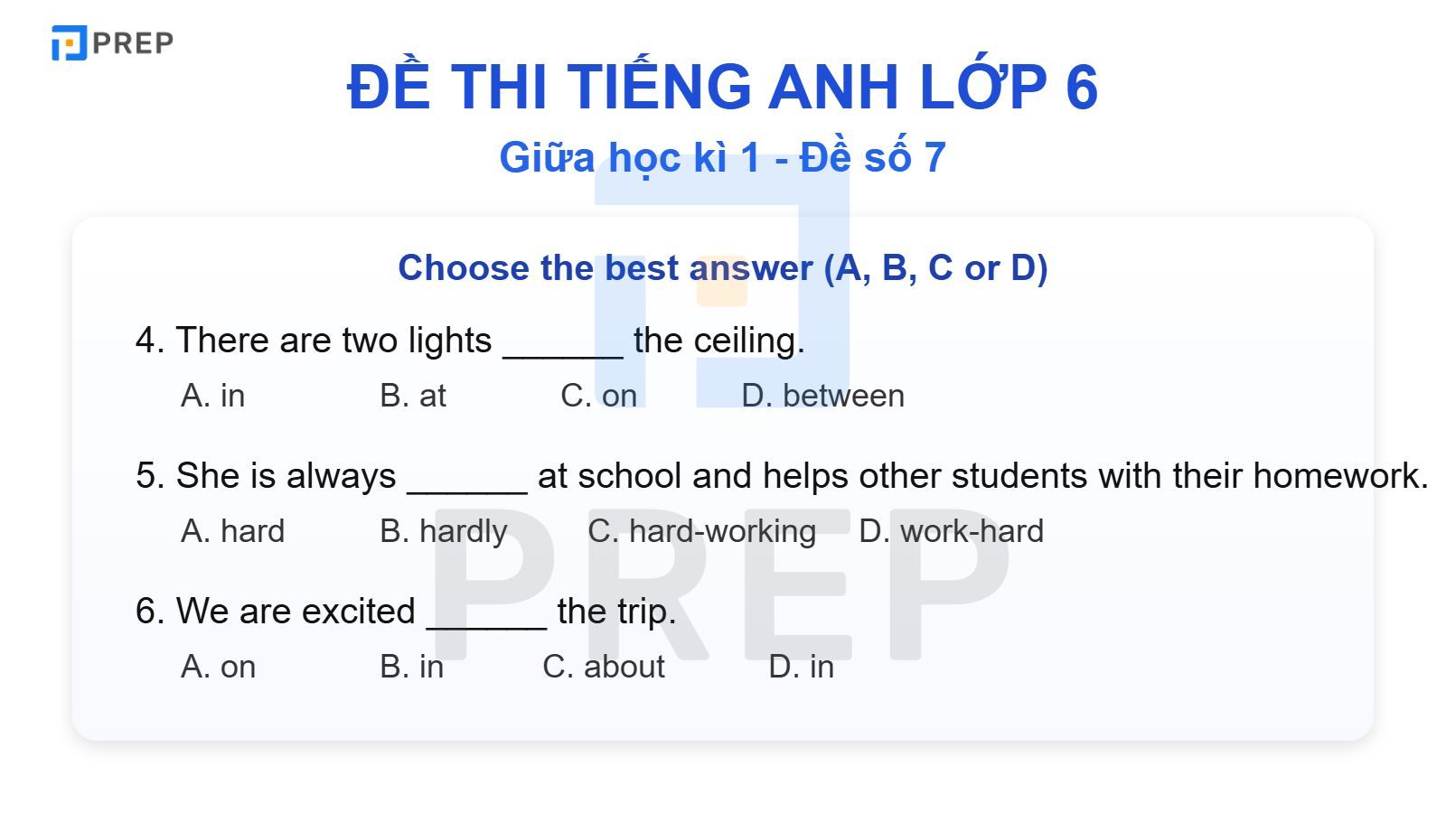 Đề Thi Tiếng Anh Lớp 6 Giữa Học Kì 1