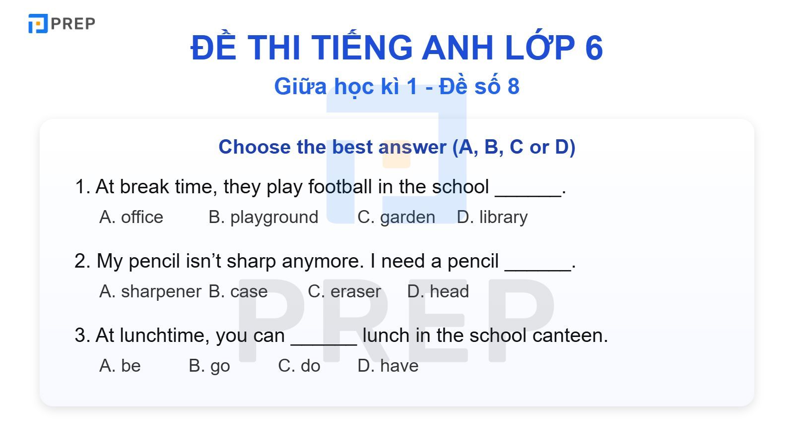 Đề Thi Tiếng Anh Lớp 6 Giữa Học Kì 1