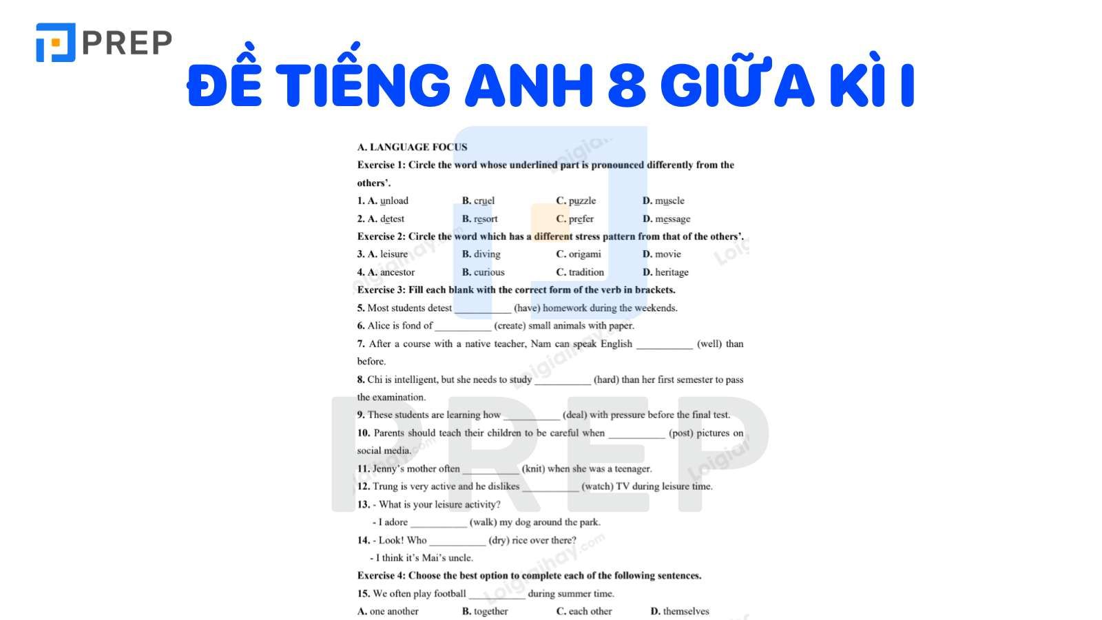 đề thi tiếng Anh lớp 8 giữa học kì 1
