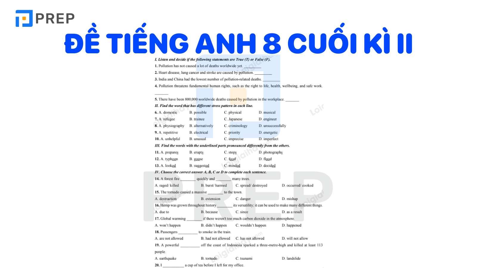 đề thi tiếng Anh cuối kì 2 lớp 8