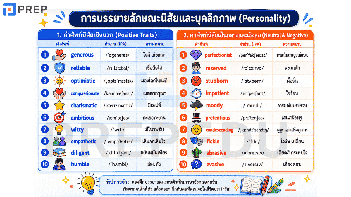  การบรรยายลักษณะนิสัยและบุคลิกภาพ 