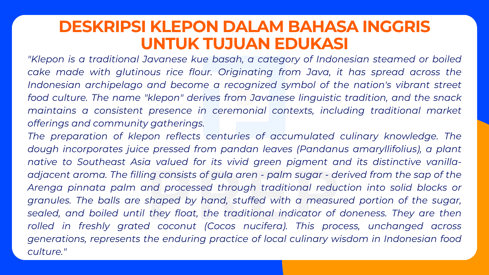 Deskripsi Klepon dalam Bahasa Inggris untuk Tujuan Edukasi