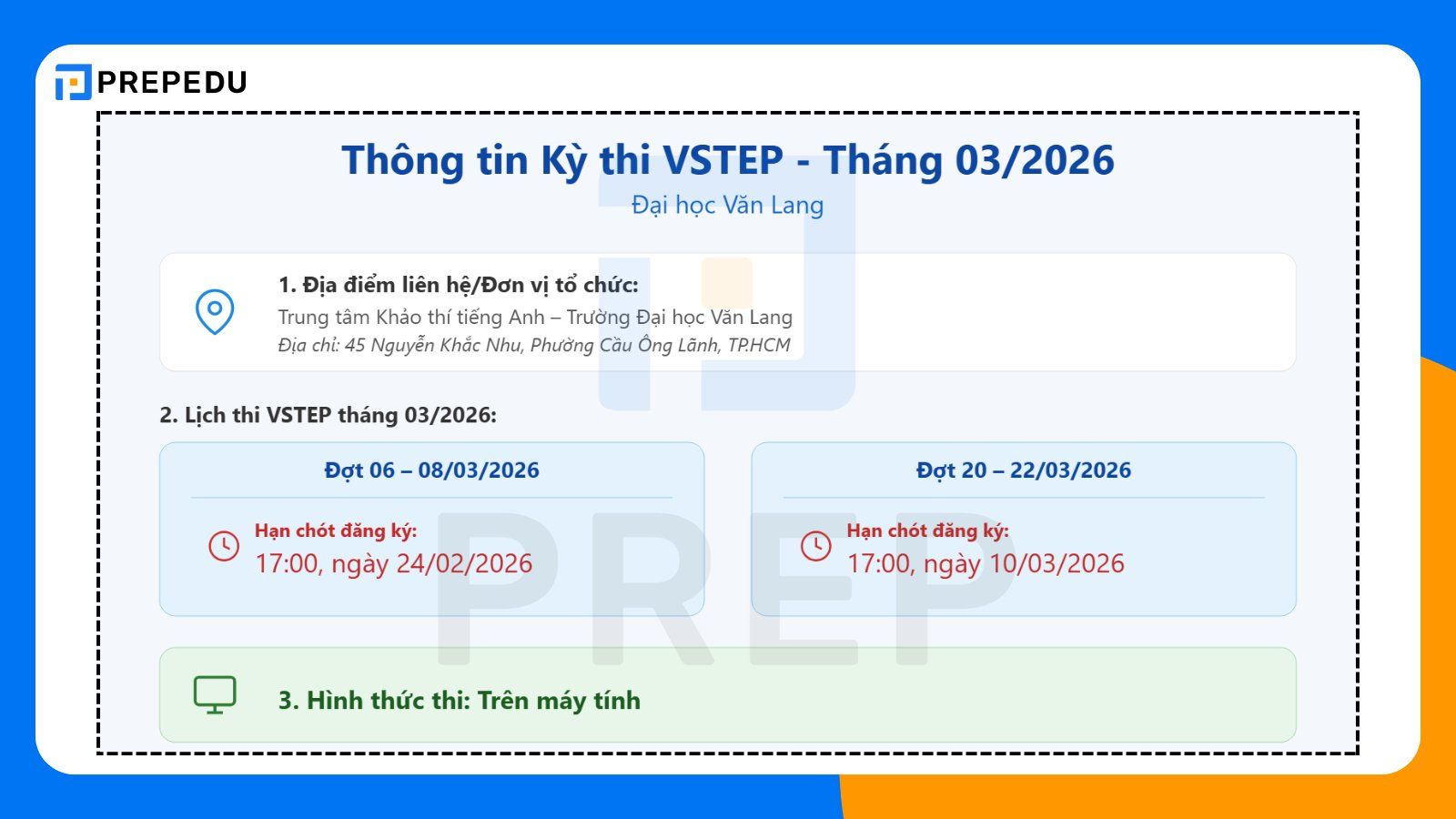 Địa điểm, hình thức và lịch thi VSTEP đại học Văn Lang