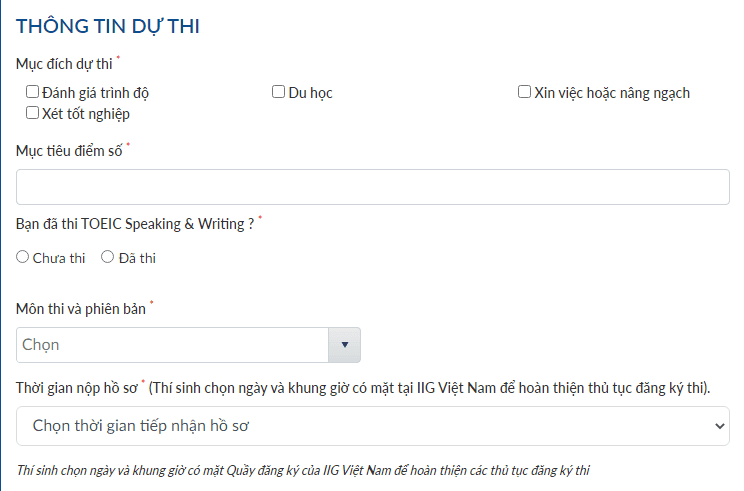 Điền đầy đủ phần thông tin dự thi