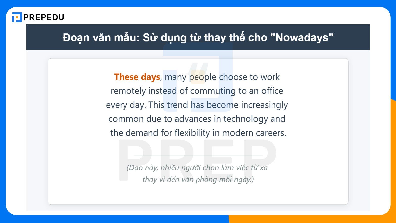 Đoạn văn sử dụng từ thay thế cho Nowadays