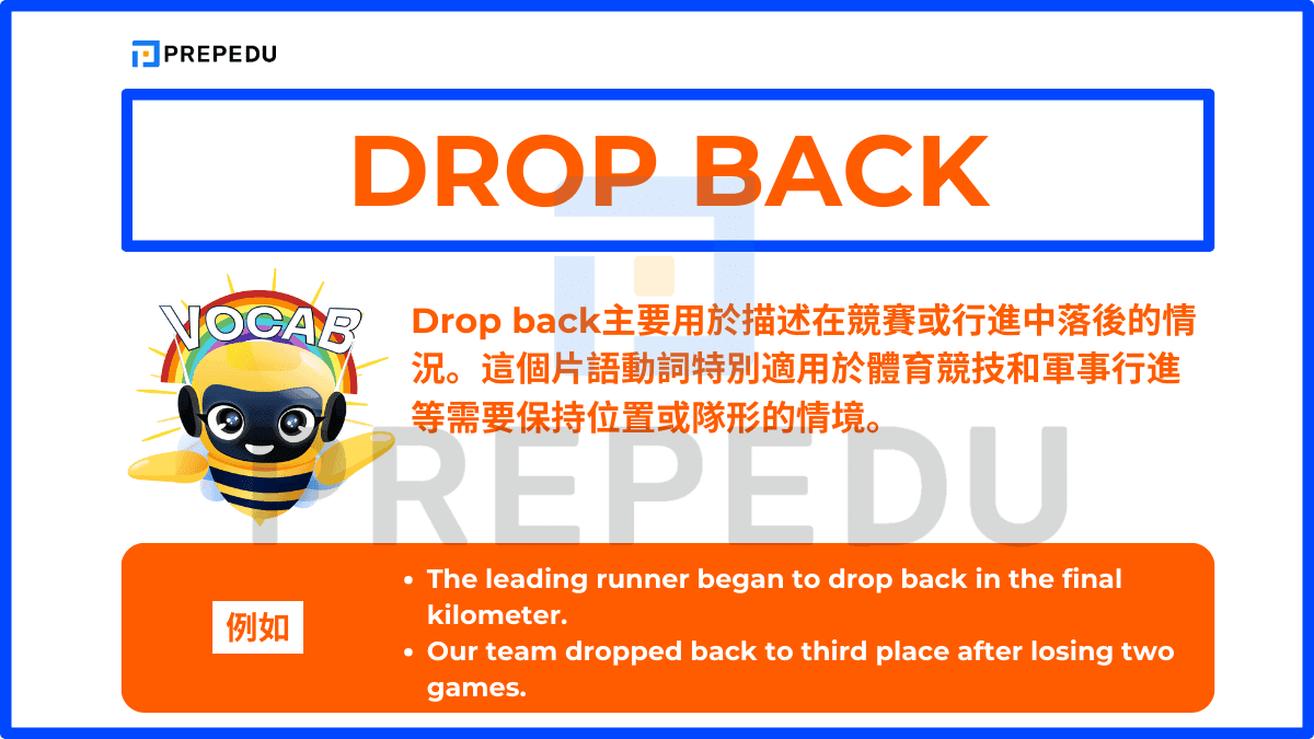 Drop back主要用於描述在競賽或行進中落後的情況。