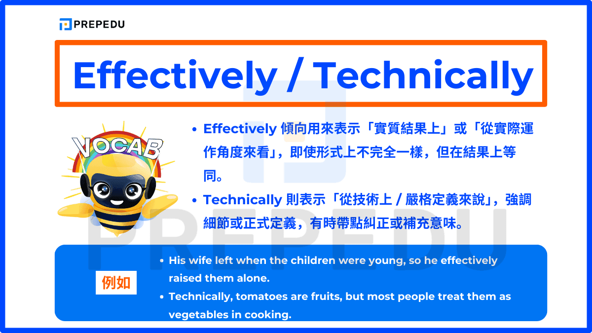 Effectively 與 Technically 這兩個詞都是常見的事實上英文表達方式之一