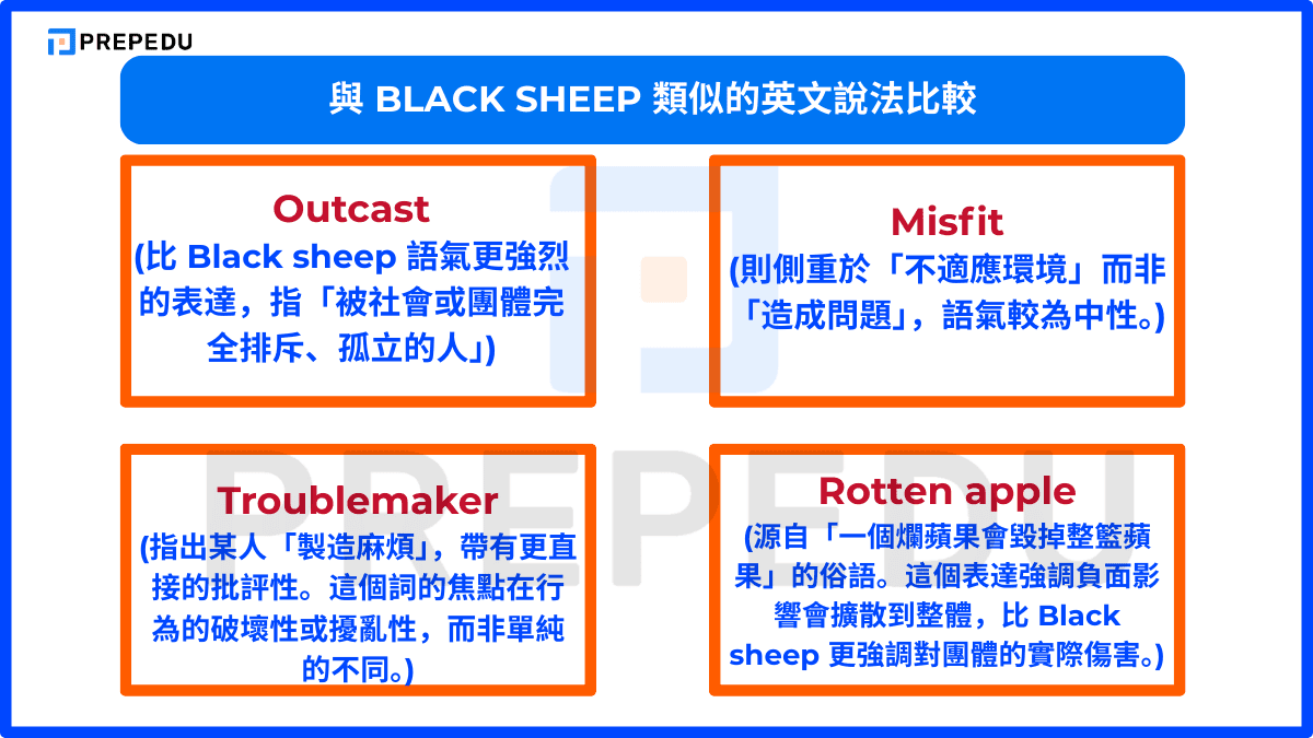 與 Black sheep 類似的英文說法比較