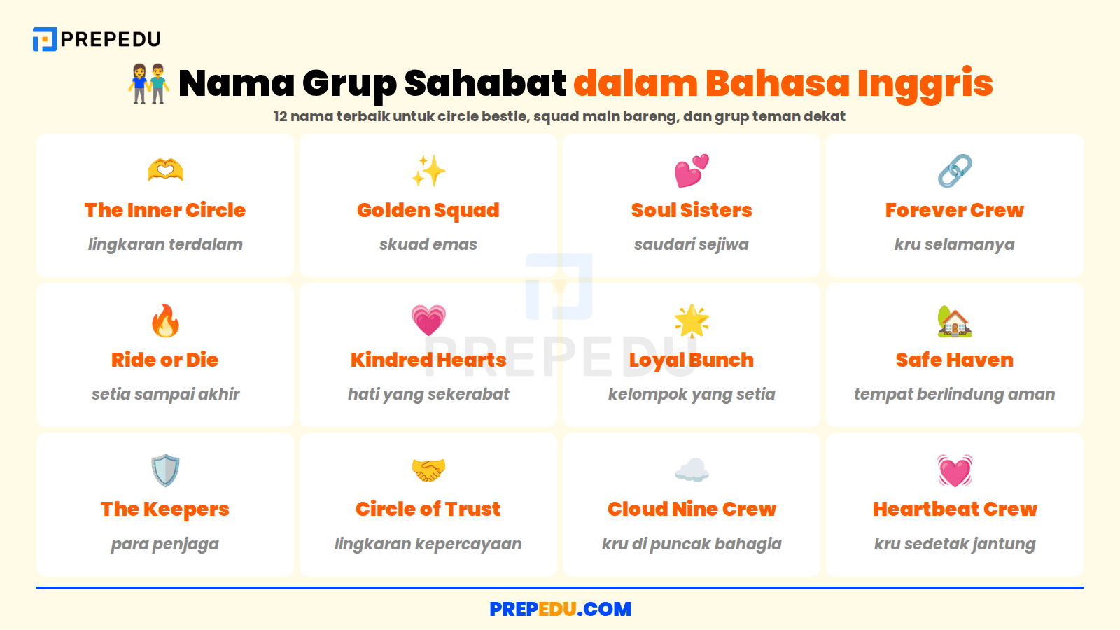 Dua belas nama grup bahasa Inggris untuk sahabat