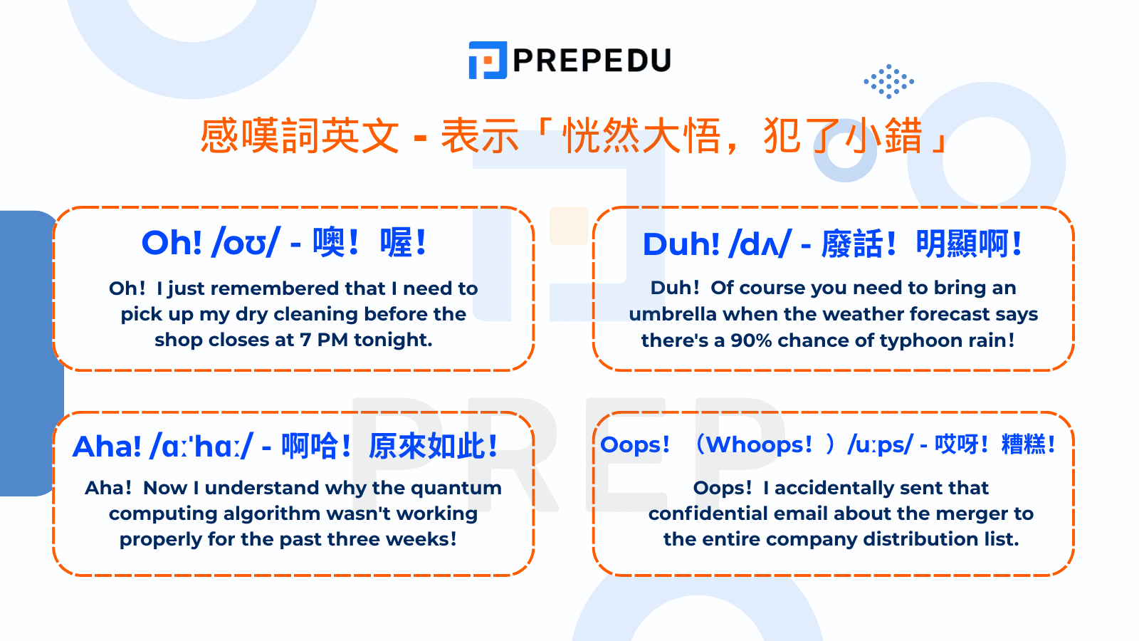 感嘆詞英文​ - 表示「恍然大悟，犯了小錯」