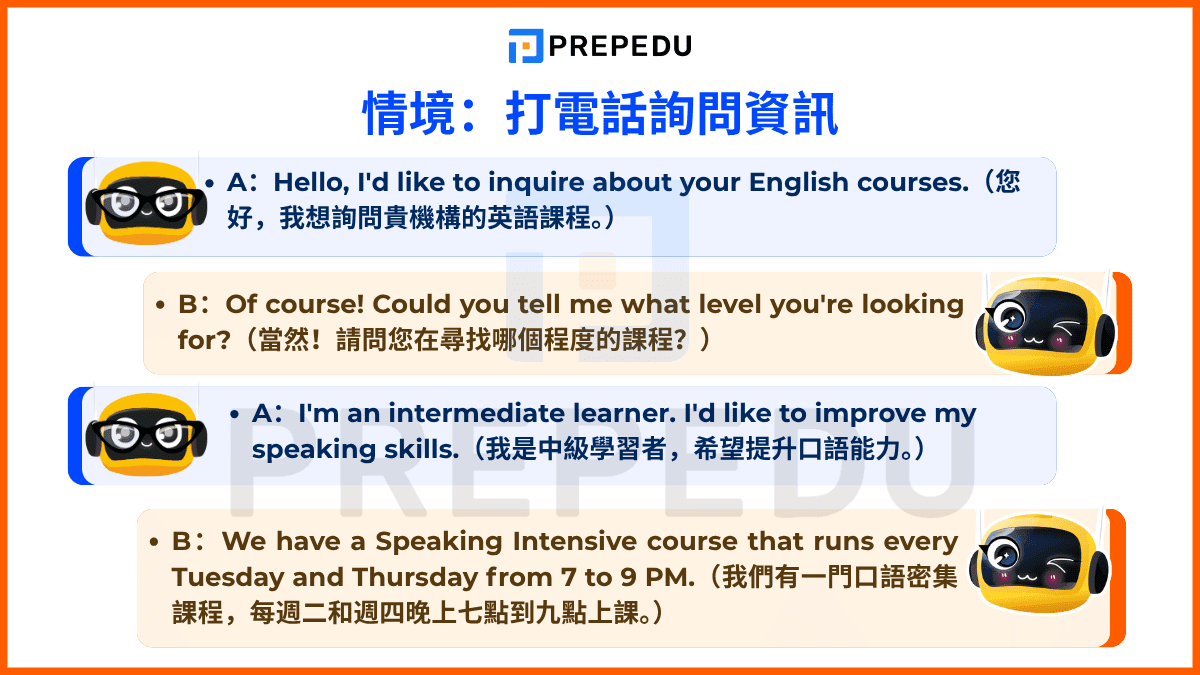 打電話詢問資訊的英文對話