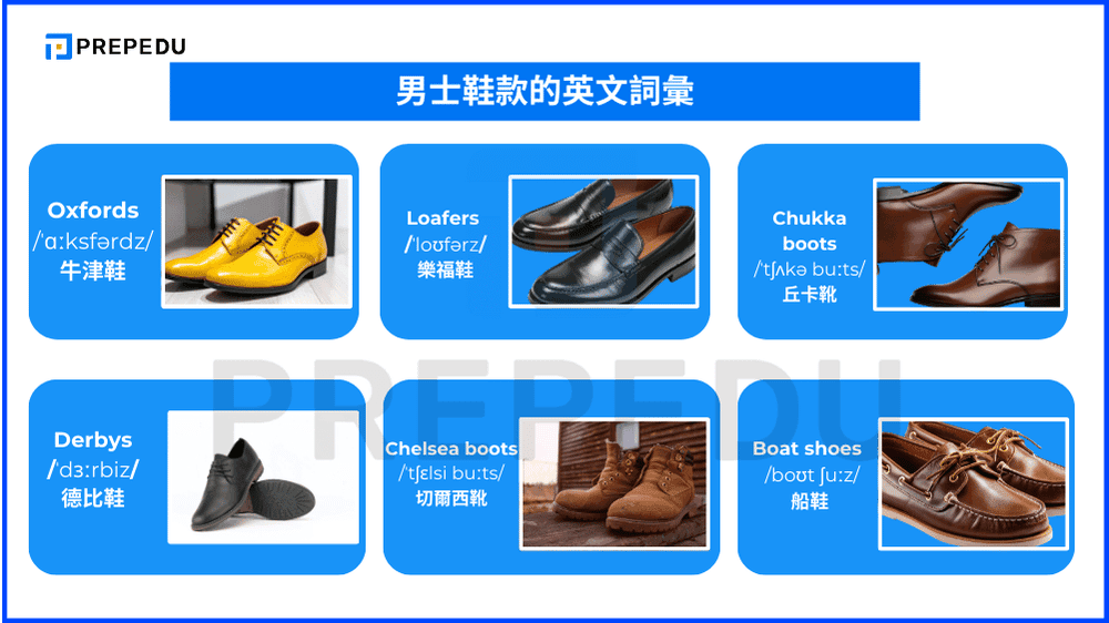 男士鞋款的英文詞彙